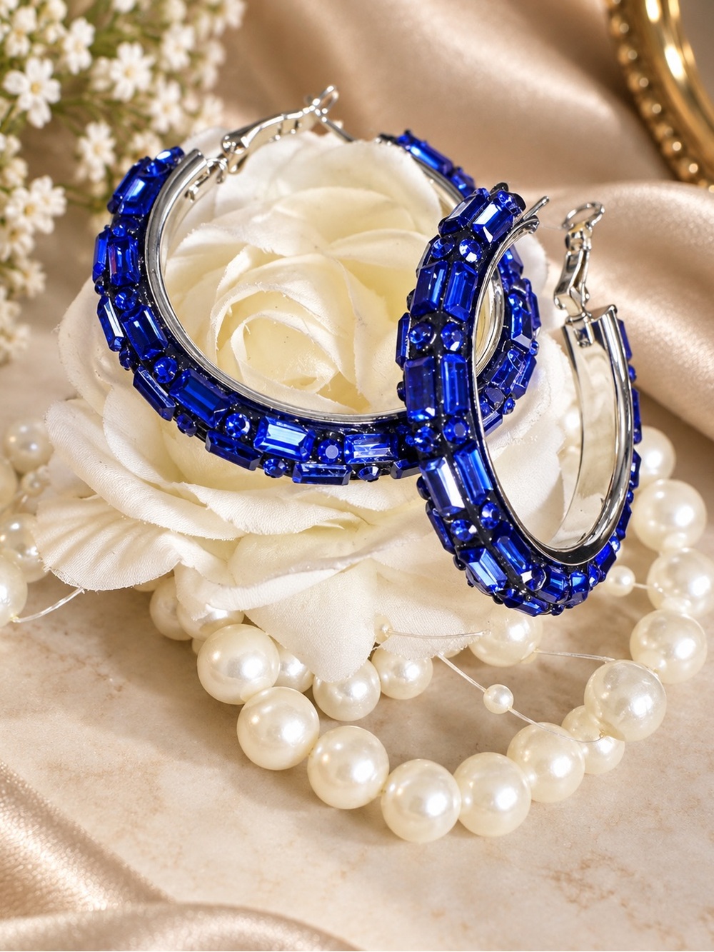 Mint Royal Blue Crystal Hoop Earrings - Women Jewelry